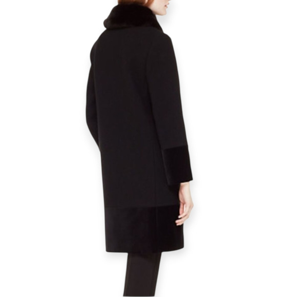 Kate Spade‎ Faux Fur Removeable Collar Wool Velvet Trim Jacket Coat Black - Picture 3 of 9